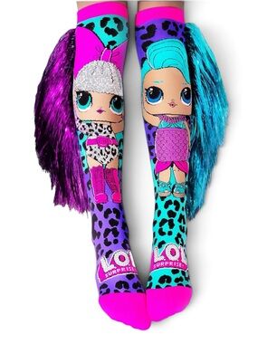 Madmia LOL Surprise Disco Dolls Knee High 3D Hair Crazy Socks Leopard Print
